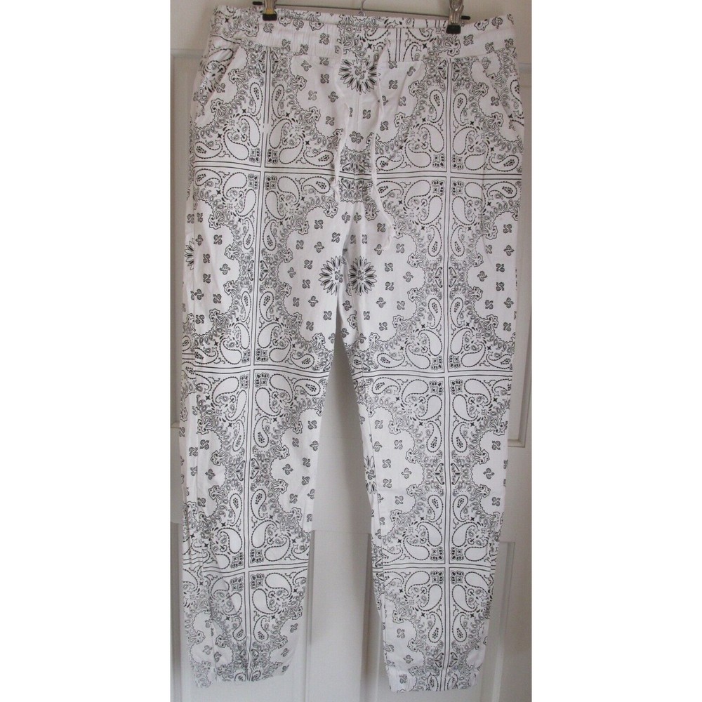 American Bazi Women's White & Black Paisley Pull On Elastic Waist Pants Size 3XL